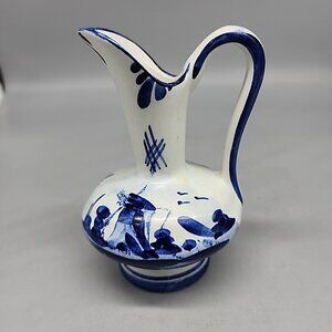 Vintage Delft Blue Hand Painted Small Pitcher/Creamer Windmill Holland 5" Tall